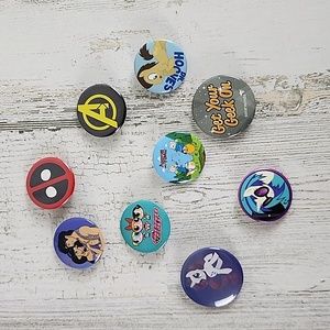 Set of 9 pin back buttons My Little Pony Adventure Time Aladdin Avengers flair